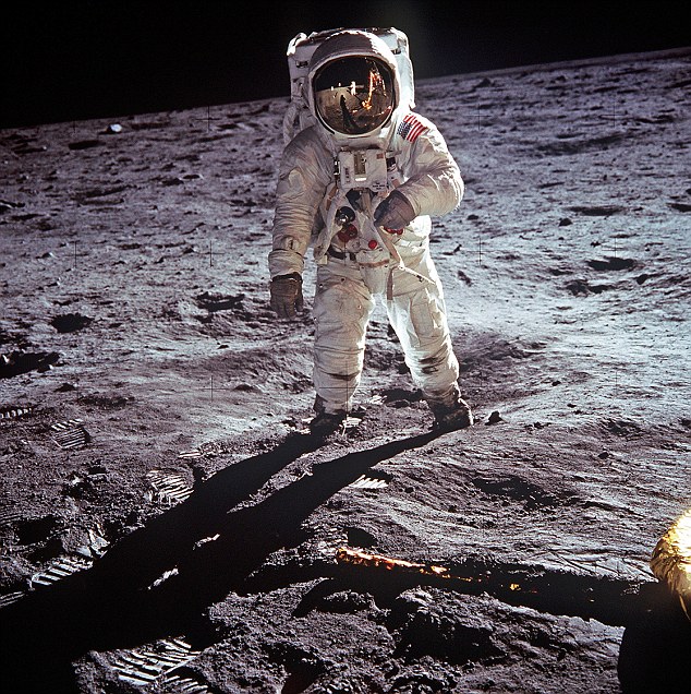 Astronaut Neil Armstrong photographed on moon  as mission commander for the Apollo 11 moon landing on 20 July 1969